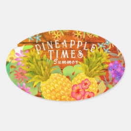 Ananas mit Blumen Ovaler Aufkleber