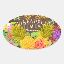 Ananas mit Blumen Ovaler Aufkleber