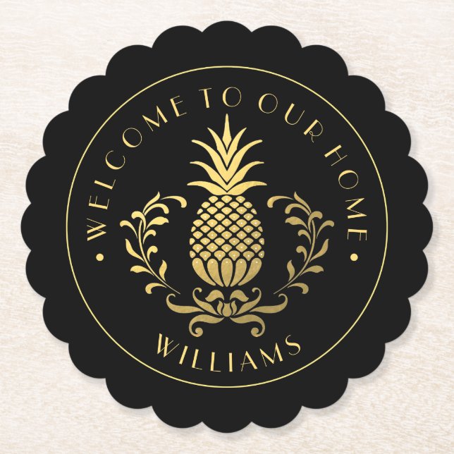 Ananas | Mit Familienname & Est. Datum Untersetzer (Vorderseite)