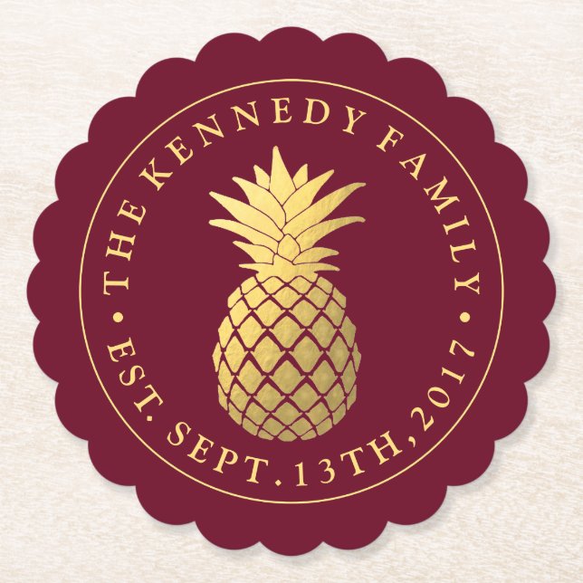 Ananas | Mit Familienname & Est. Datum Untersetzer (Vorderseite)