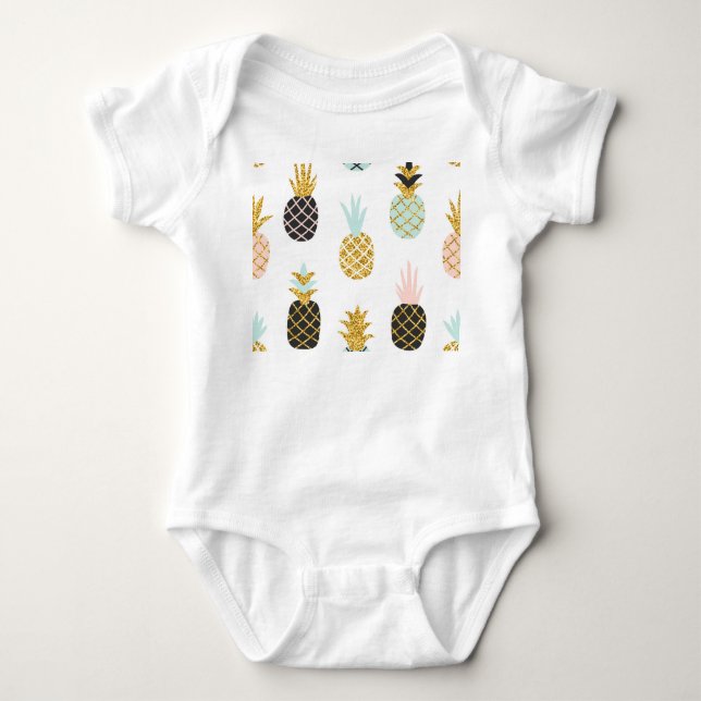 Ananas mit goldenem Glitzer, kreatives Muster. Baby Strampler (Vorderseite)
