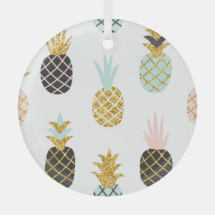 Ananas mit goldenem Glitzer, kreatives Muster. Ornament Aus Glas