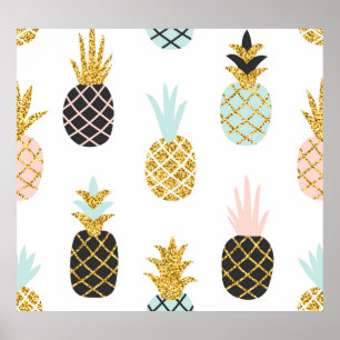 Ananas mit goldenem Glitzer, kreatives Muster. Poster