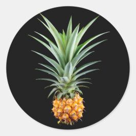 Ananas mit großen Haaren auf schwarzem Hintergrund Runder Aufkleber