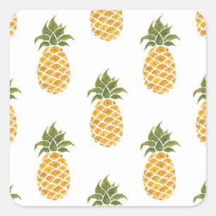 Ananas mit handgemalten Ananas, Aquarell. Quadratischer Aufkleber