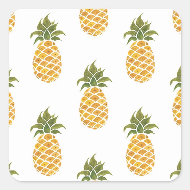 Ananas mit handgemalten Ananas, Aquarell. Quadratischer Aufkleber (Vorderseite)