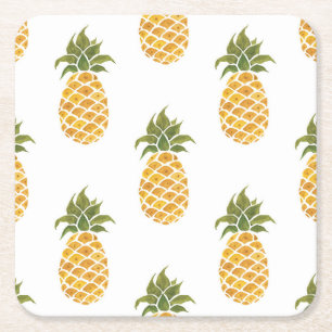 Ananas mit handgemalten Ananas, Aquarell. Rechteckiger Pappuntersetzer