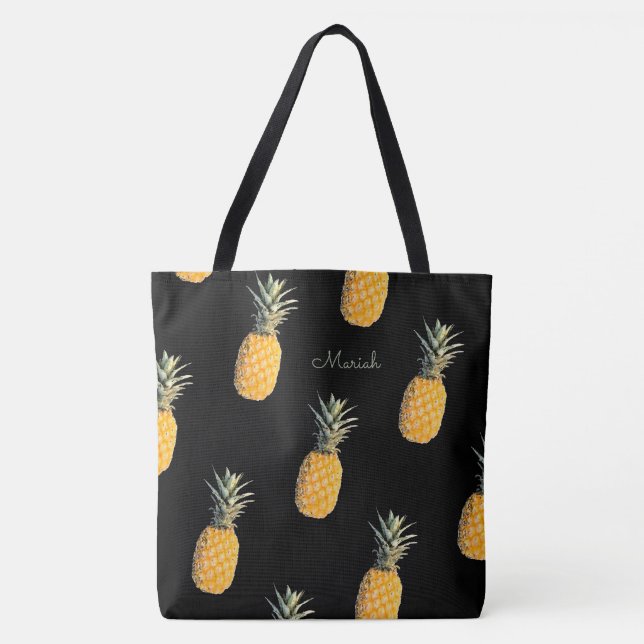 Ananas mit Ihrem Namen auf schwarz Tasche (Vorderseite)