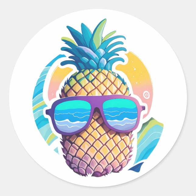 Ananas mit Sonnenbrille Runder Aufkleber (Vorderseite)