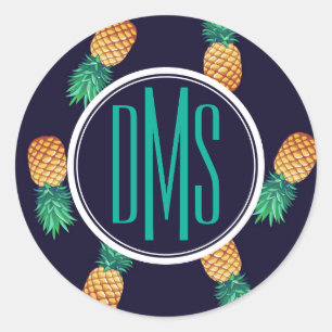 Ananas Monogramm Runder Aufkleber