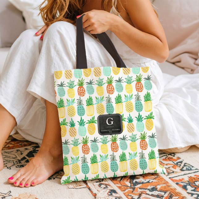 Ananas Monogramm Sommer Frucht Muster Tragetasche Tasche (Pineapple Monogram Summer Fruit Pattern Tote bag)