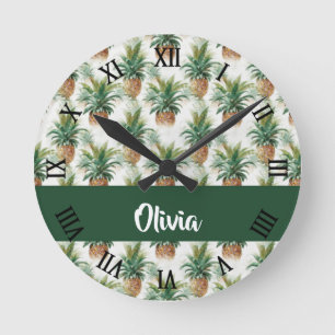 Ananas-Muster auf weiß Runde Wanduhr