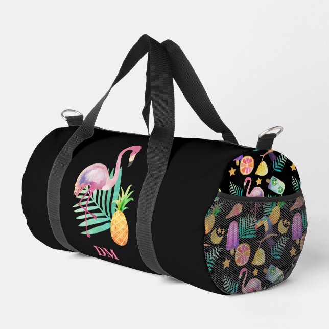 Ananas-Muster für tropische Vögel Duffle Bag (Rechte Ecke)