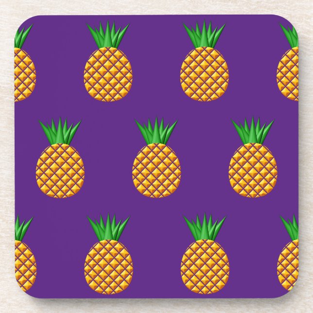 Ananas-Muster im Lila Hintergrund Getränkeuntersetzer (Vorderseite)