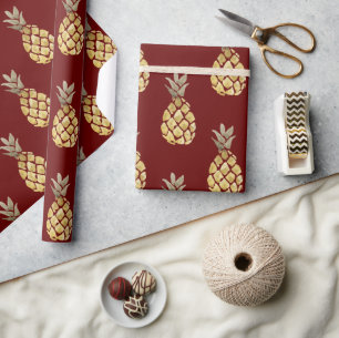 Ananas Muster Landhaus Rot Geschenkpapier