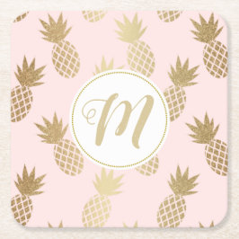 Ananas-Muster und Monogramm Rechteckiger Pappuntersetzer