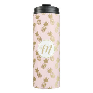 Ananas-Muster und Monogramm Thermosbecher