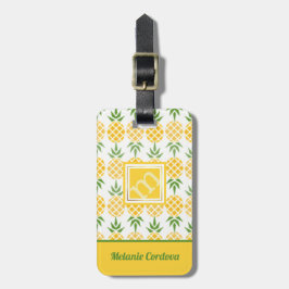 Ananas, Muster weiß, Monogramm Gepäckanhänger
