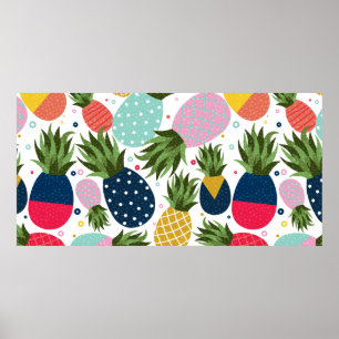 Ananas nahtlose Musterillustrierung, farbig Poster