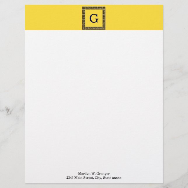 Ananas, Navy Blue Greece Key #1 Gerahmtes Monogram Briefkopf (Vorderseite)