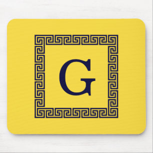 Ananas, Navy Blue Greece Key #1 Gerahmtes Monogram Mousepad