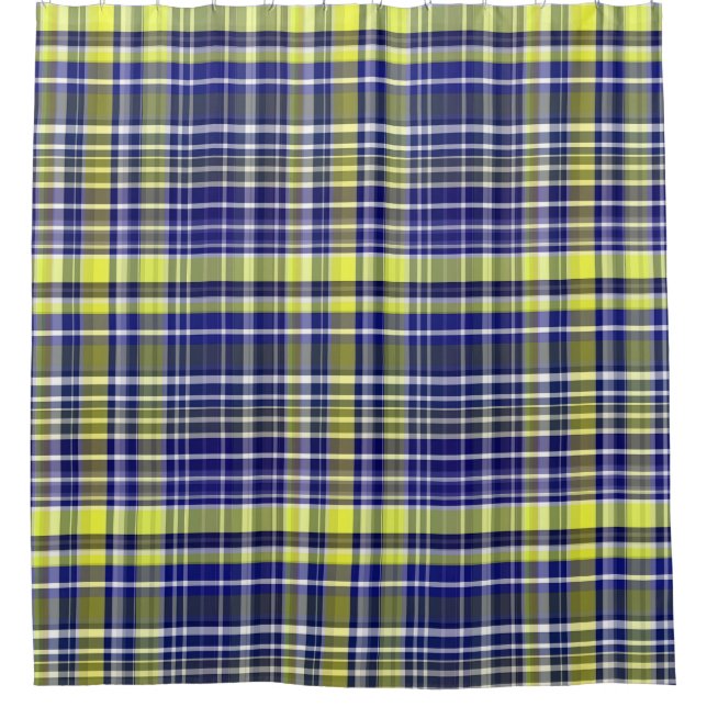 Ananas Navy Blue Weiße Preppy Madras Kariert Duschvorhang (Vorderseite)
