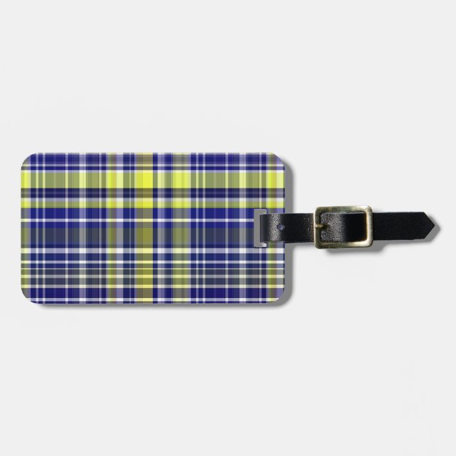 Ananas Navy Blue Weiße Preppy Madras Kariert Gepäckanhänger (Vorderseite horizontal)