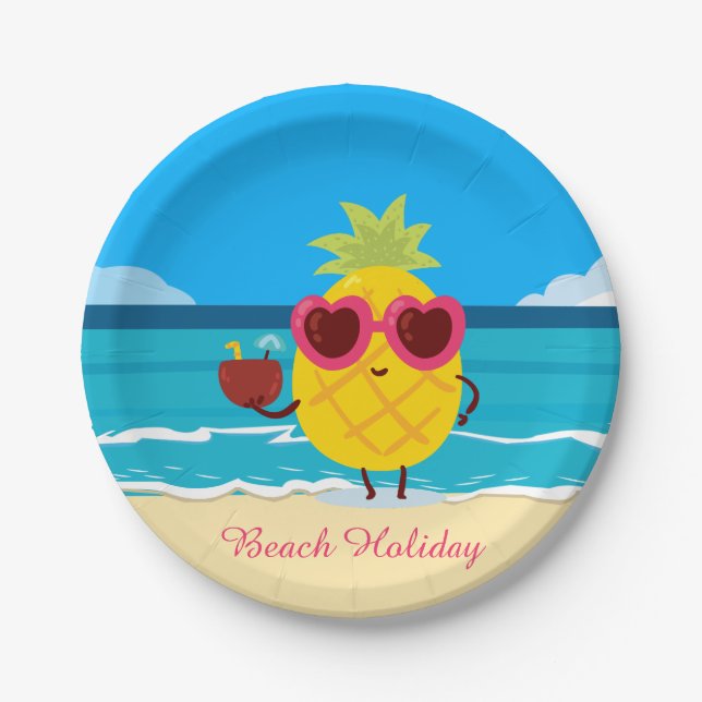Ananas Obst auf Beach Holiday Niedlich farbenfroh Pappteller (Vorderseite)