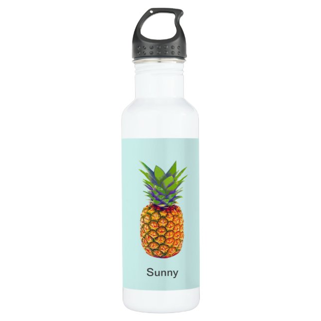 Ananas Obst auf hellblau Edelstahlflasche (Vorderseite)
