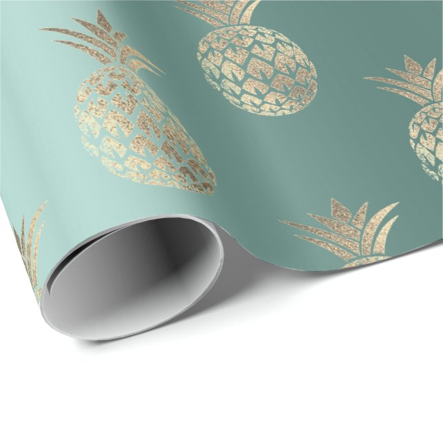 Ananas Obst Imitate Gold Tropic Sommer Aquamarin G Geschenkpapier (Rolleneckpunkt)