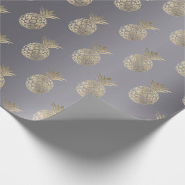 Ananas Obst Imitate Gold Tropic Summer Gray Geschenkpapier