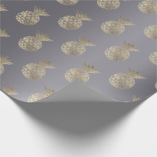 Ananas Obst Imitate Gold Tropic Summer Gray Geschenkpapier