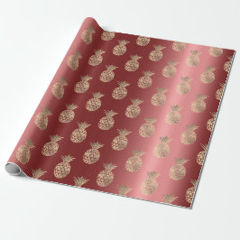 Ananas Obst Imitate Gold Tropical Summer Burgund Geschenkpapier