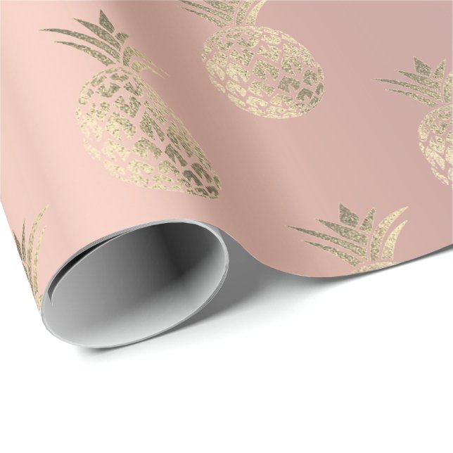 Ananas Obst Rose Gold Tropical Summer Peach Geschenkpapier (Rolleneckpunkt)