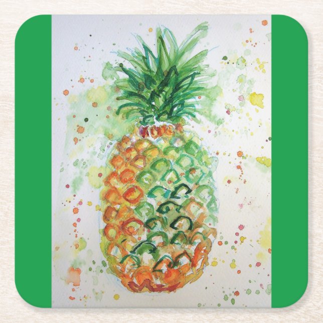 Ananas Obst Tropische Lebensmittel Tropische Kunst Rechteckiger Pappuntersetzer (Vorderseite)
