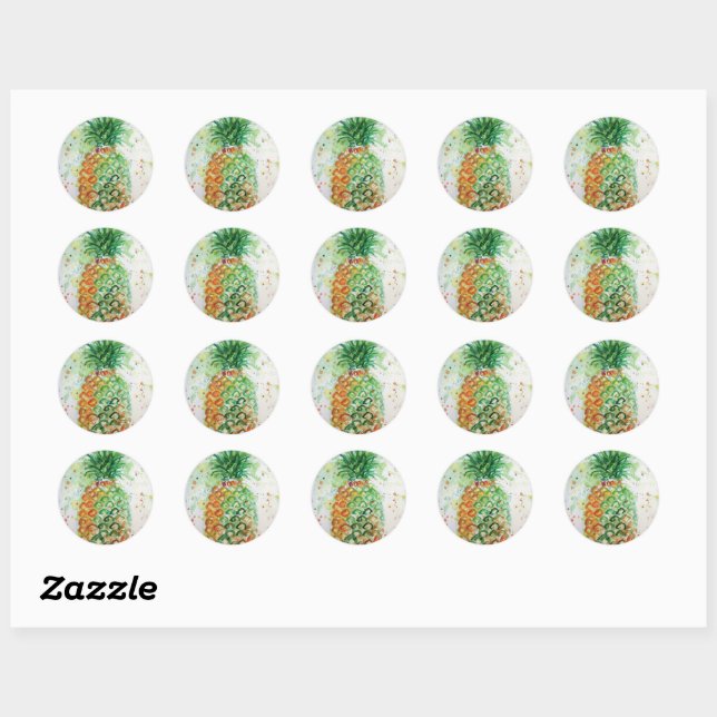 Ananas Obst Tropische Lebensmittel Tropische Kunst Runder Aufkleber (Blatt)