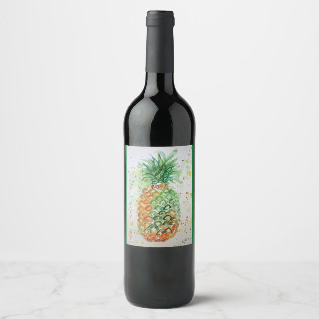 Ananas Obst Tropische Lebensmittel Tropische Kunst Weinetikett (Vorderseite)