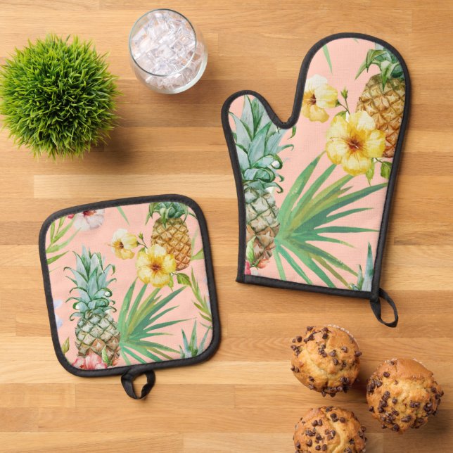 Ananas Ofenhandschuh & Topflappen-Set (Oben Unten)