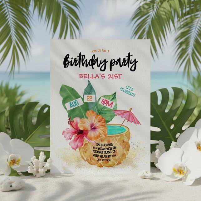 Ananas Palm Hibiskus Tropical Birthday Party Einladung (Von Creator hochgeladen)