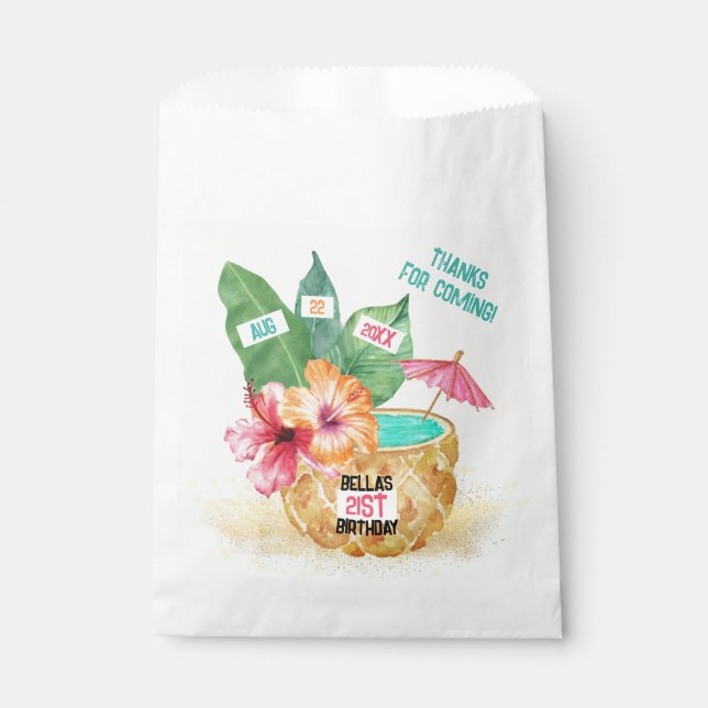 Ananas Palm Hibiskus Tropischer Cocktail Geburtsta Geschenktütchen (Vorderseite)