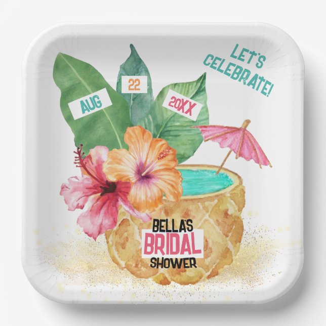 Ananas Palm Tropical Beach Brautparty Pappteller (Vorderseite)