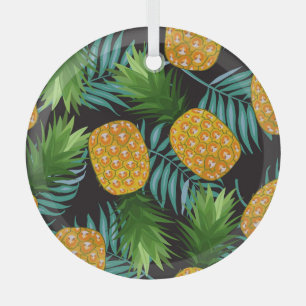 Ananas-Palmen-Schwarzes Band Ornament Aus Glas