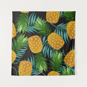 Ananas-Palmen-Schwarzes Band Wandteppich