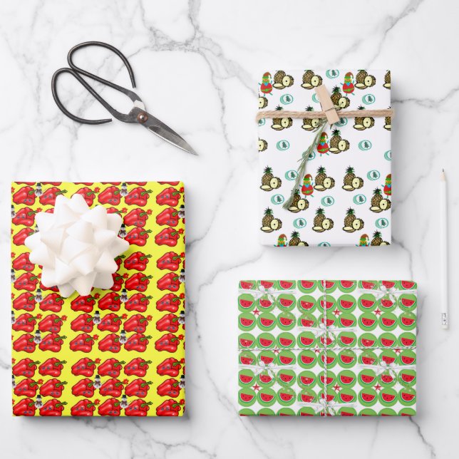 Ananas, Paprika-Weihnachtsblätter Geschenkpapier Set (Vorderseite)
