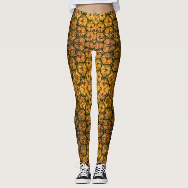 Ananas Peel Texture Gold Muster Foto Leggings (Vorderseite)