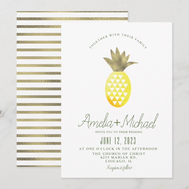 Ananas Pina Tropisches Imitat Hochzeit im Wasserba Einladung (Vorne/Hinten)
