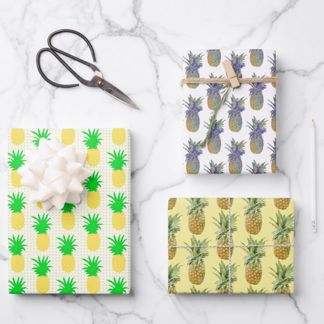 Ananas Pop Art Trio Geschenkpapier Set (Vorderseite)