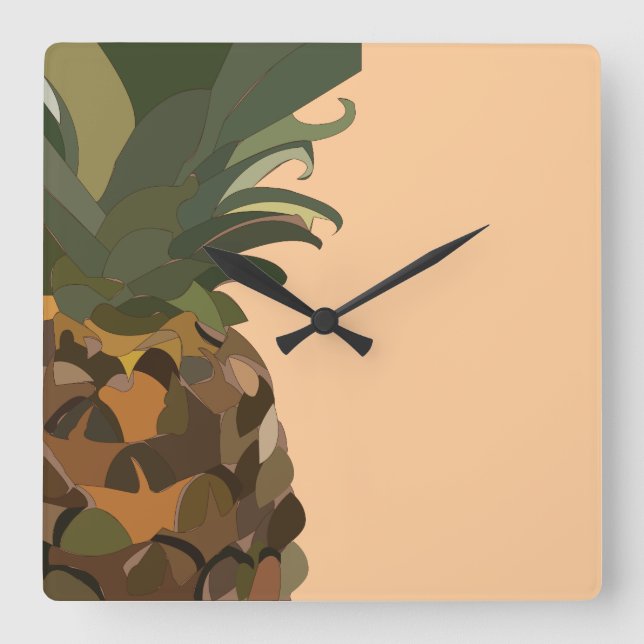 Ananas Quadratische Wanduhr (Vorderseite)