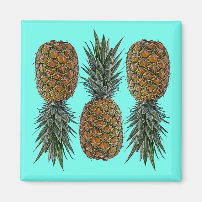 Ananas Retro Vegan und vegetarisch Vintag Obst Magnet (Vorne)