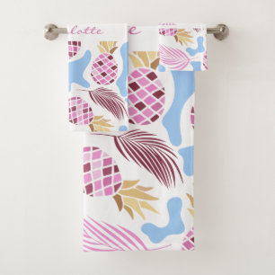 Ananas rosa blauer tropischer Mustername Badhandtuch Set